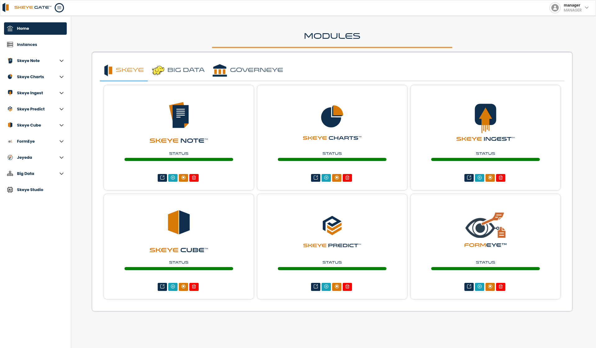 Skeye Gate modules home screen