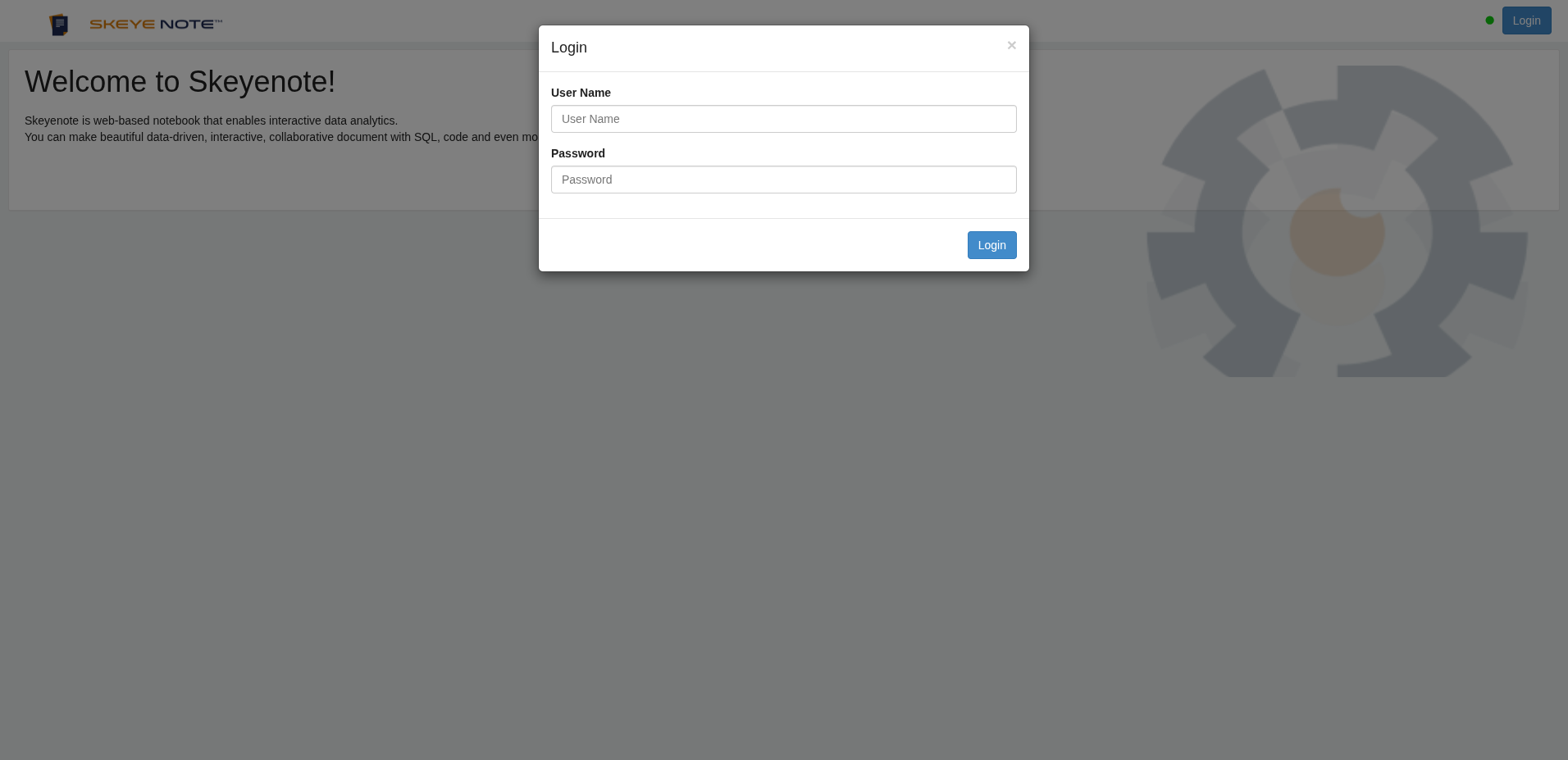The Skeyenote login dialog