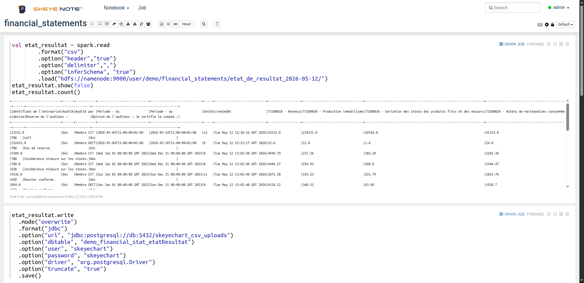A Skeyenote notebook with two code paragraphs and their output